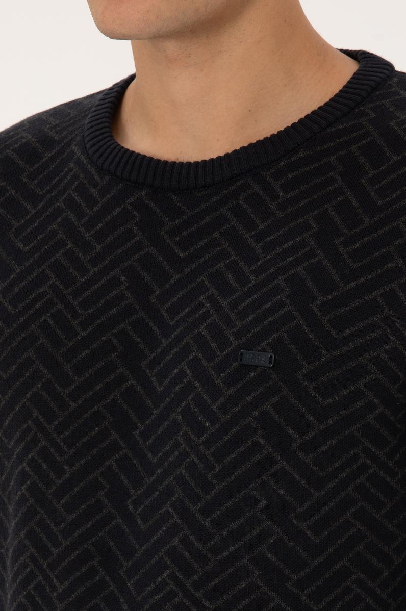 Erkek Slim Fit Bisiklet Yaka Antrasit Kazak