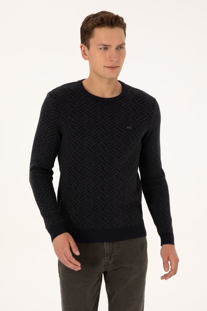 Erkek Slim Fit Bisiklet Yaka Antrasit Kazak