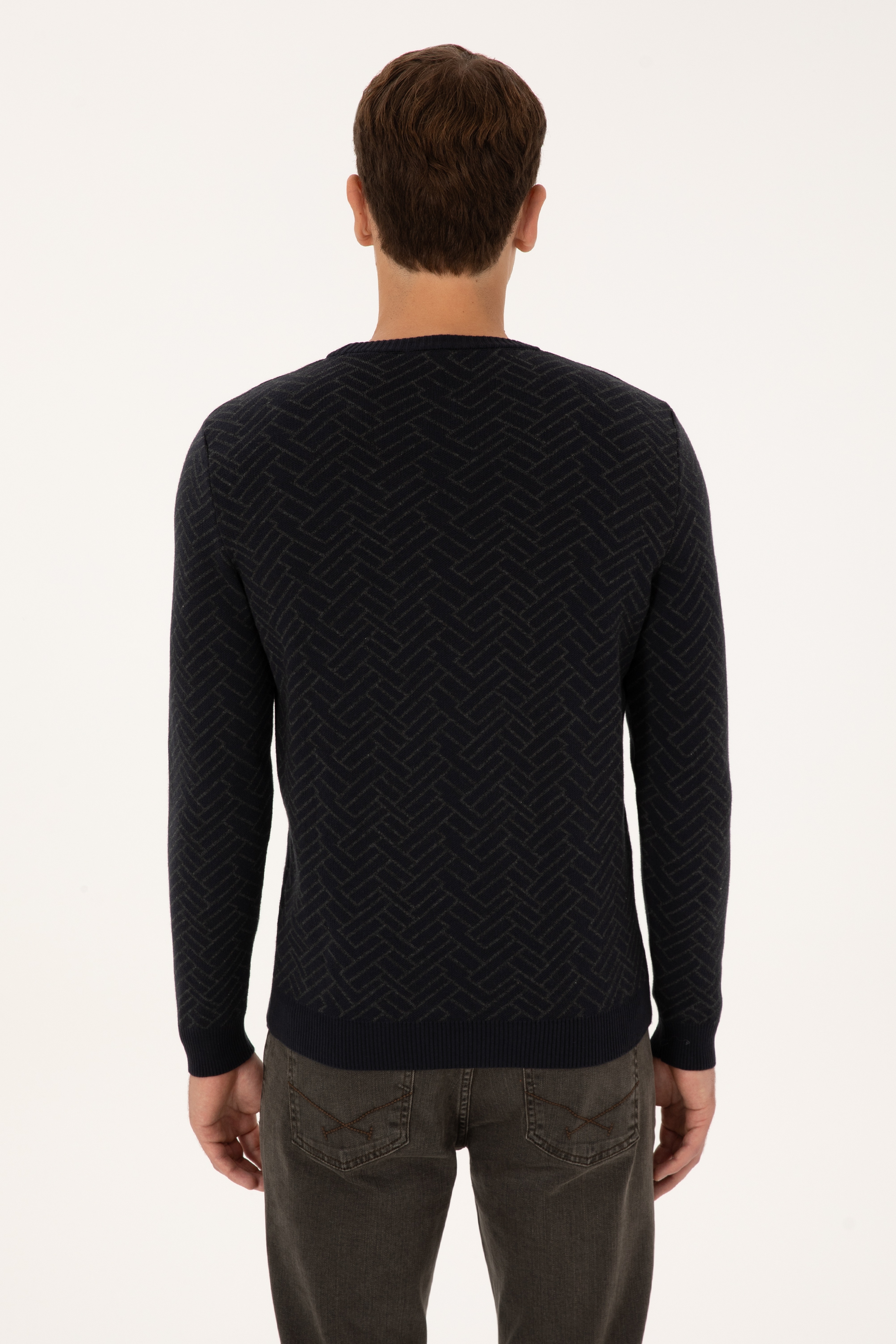 Erkek Slim Fit Bisiklet Yaka Antrasit Kazak - Image 5