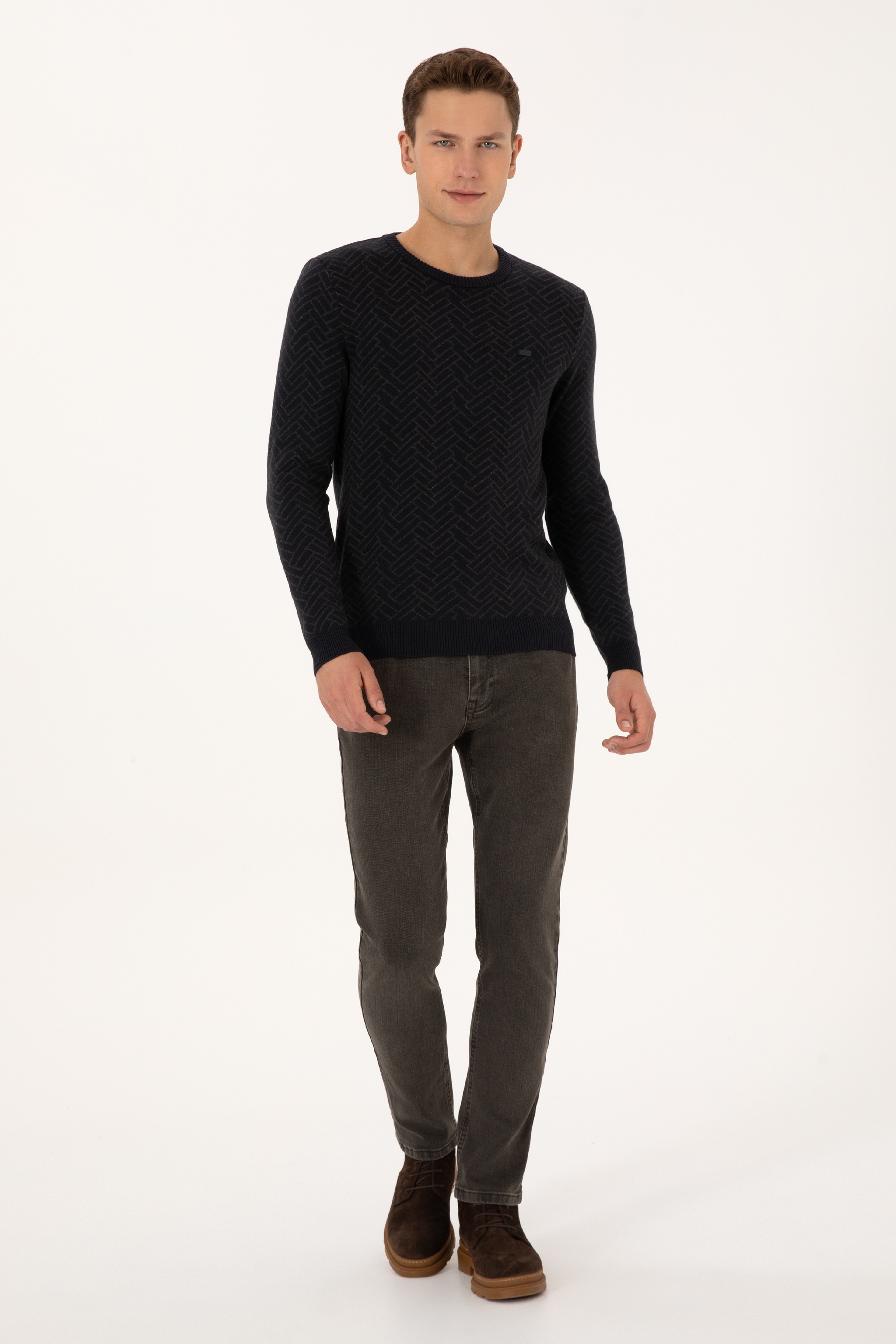 Erkek Slim Fit Bisiklet Yaka Antrasit Kazak - Image 4