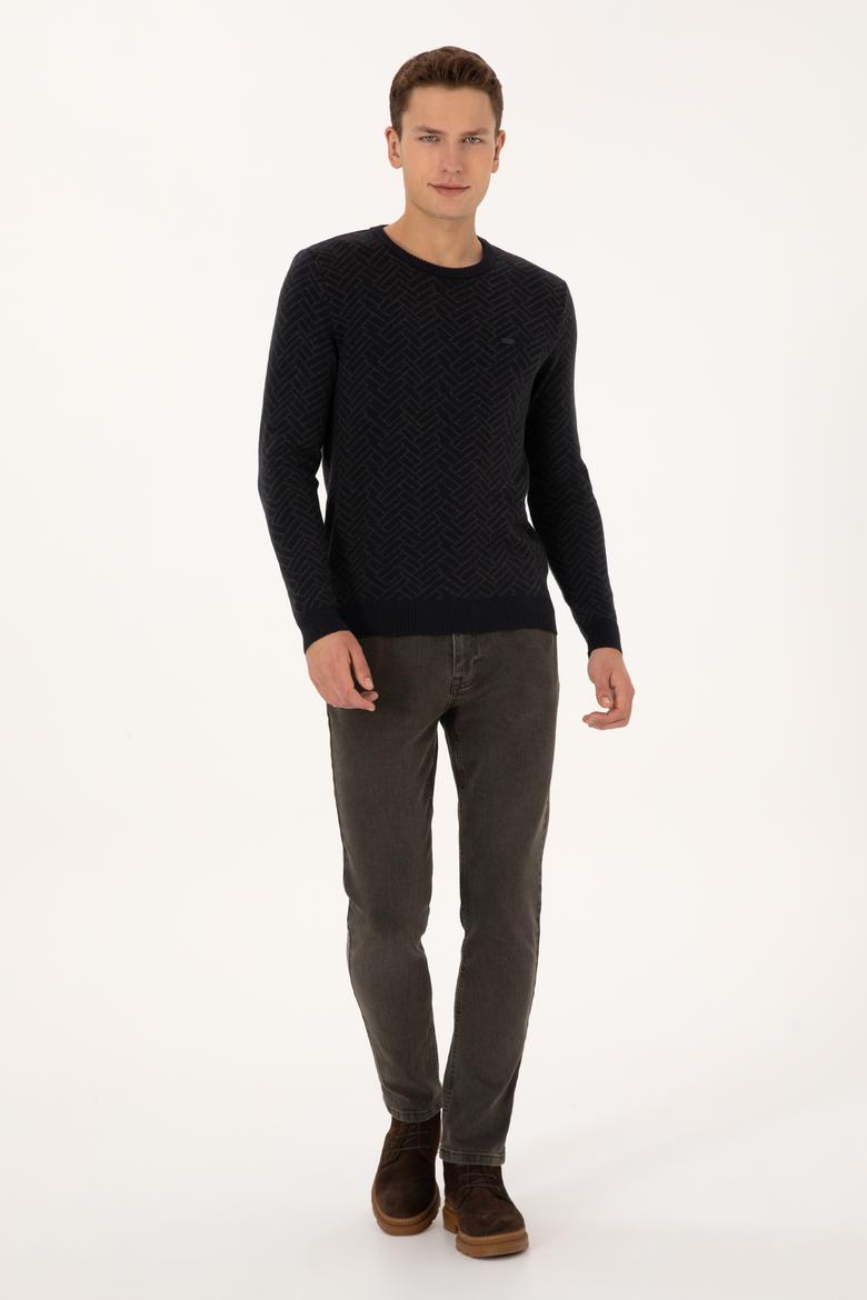 Erkek Slim Fit Bisiklet Yaka Antrasit Kazak - 50308343025