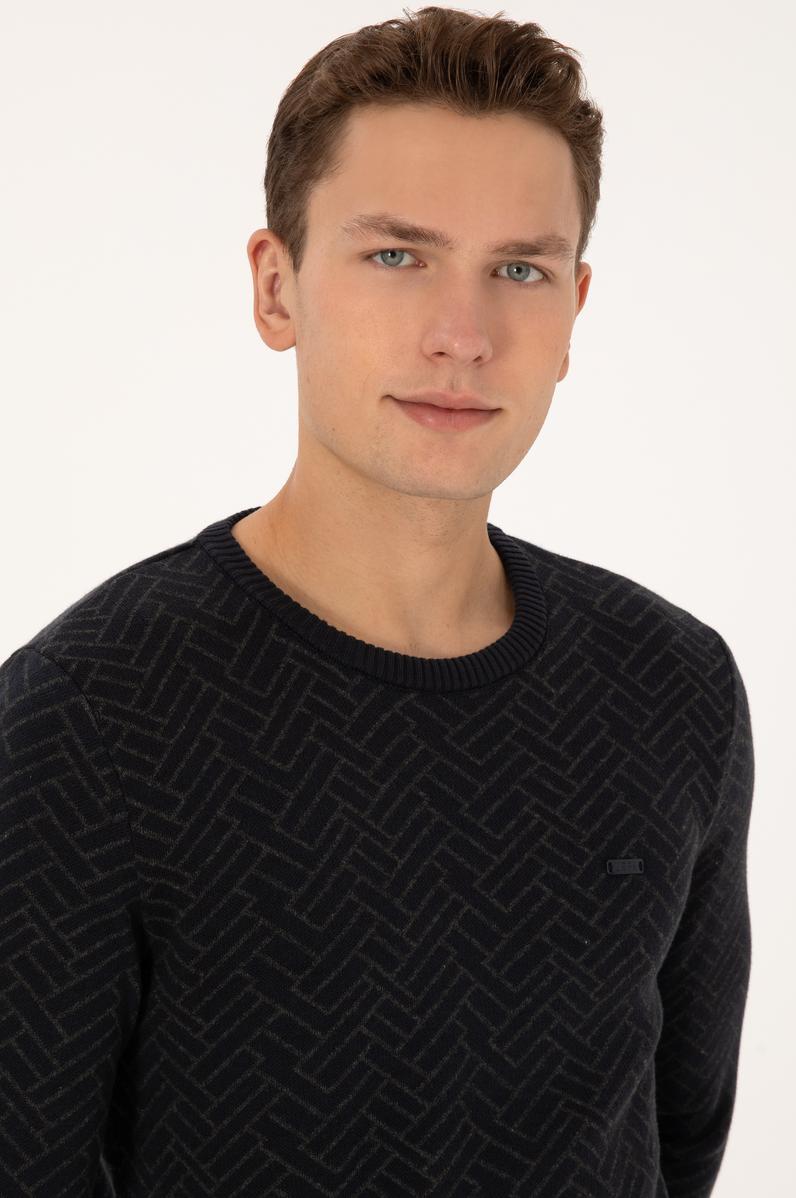 Erkek Slim Fit Bisiklet Yaka Antrasit Kazak