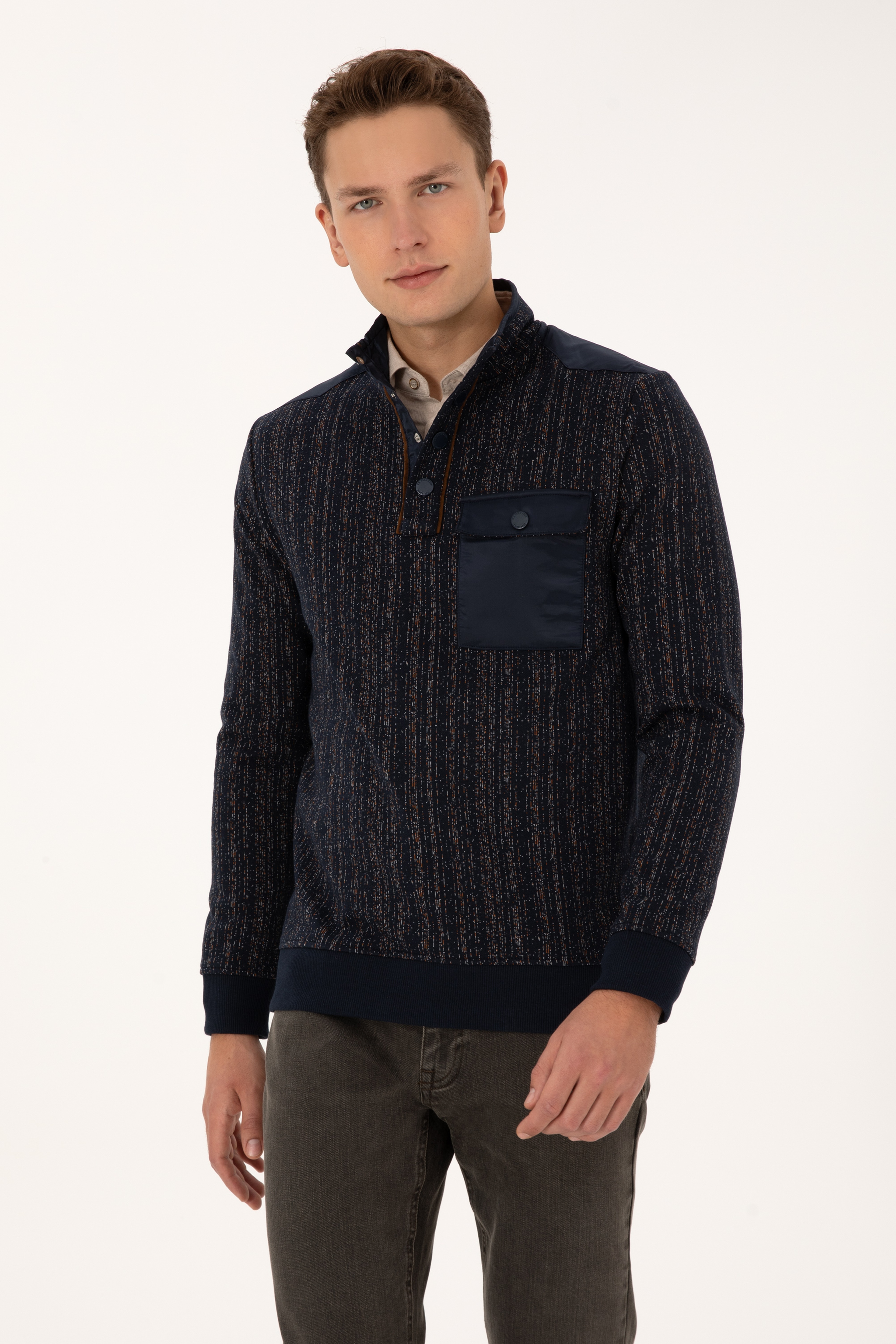 Erkek Regular Fit Bisiklet Yaka Lacivert Sweatshirt - Image 3