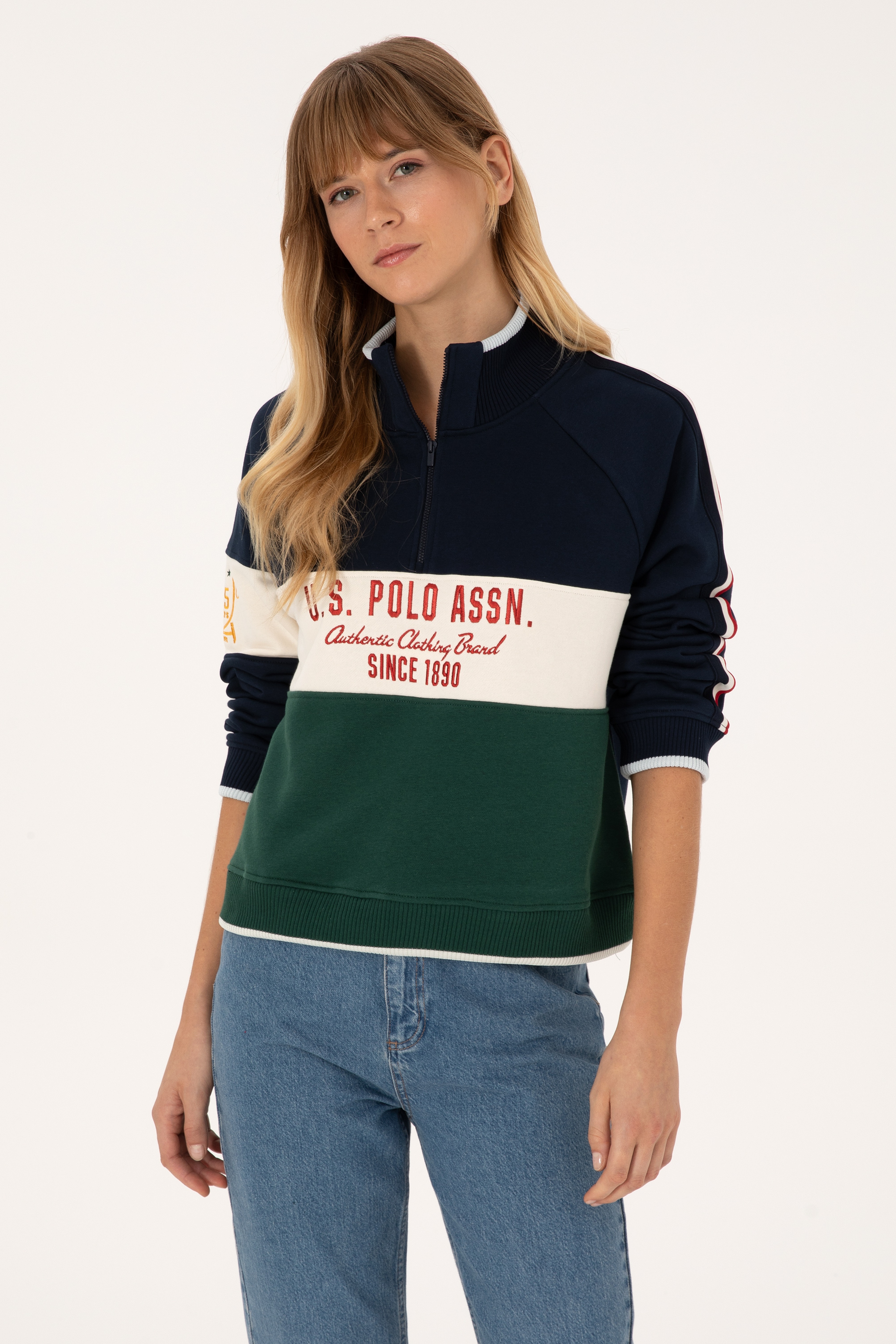 Kadın Lacivert Fermuarlı Dik Yaka Sweatshirt