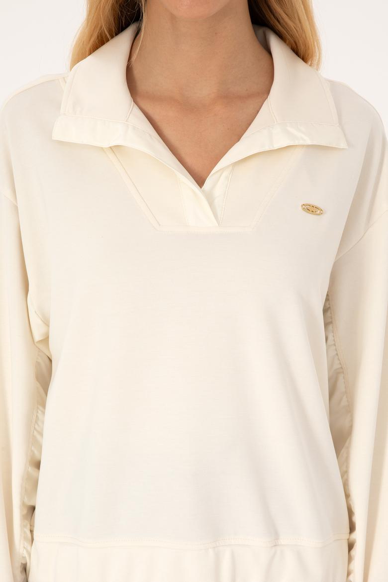 Kadın Krem Dik Yaka Sweatshirt - 50309429006