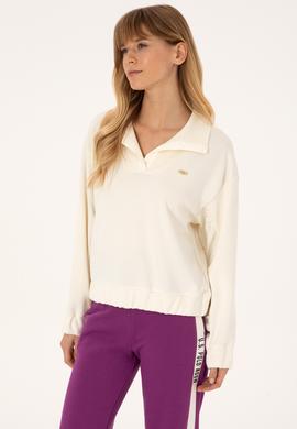 Kadın Krem Dik Yaka Sweatshirt - 50309429006