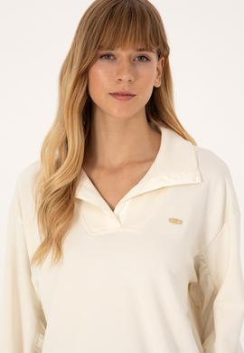 Kadın Krem Dik Yaka Sweatshirt - 50309429006