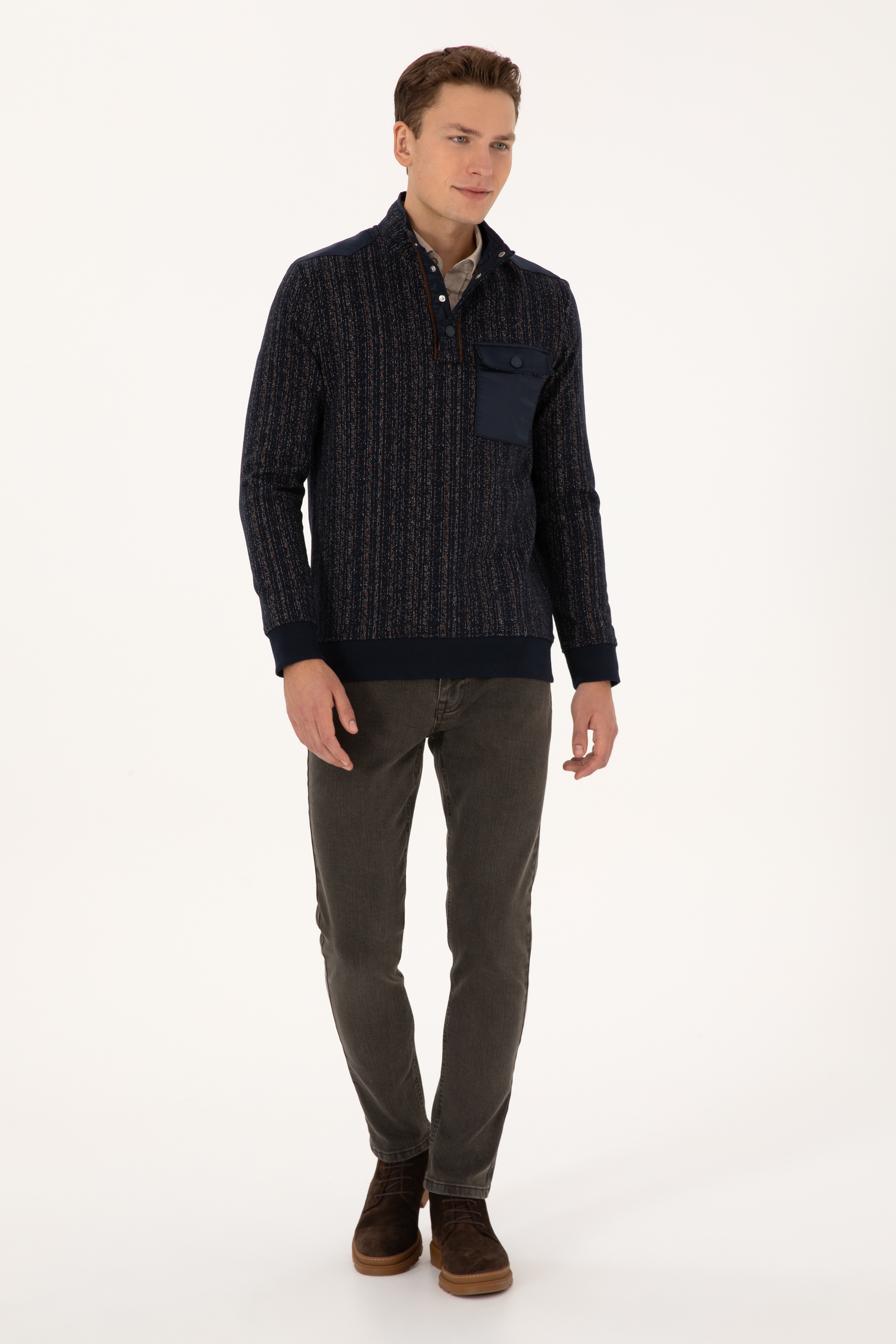 Erkek Regular Fit Bisiklet Yaka Lacivert Sweatshirt - Image 4