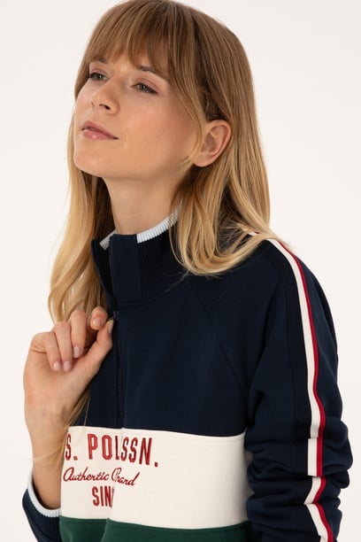 Kadın Lacivert Fermuarlı Dik Yaka Sweatshirt