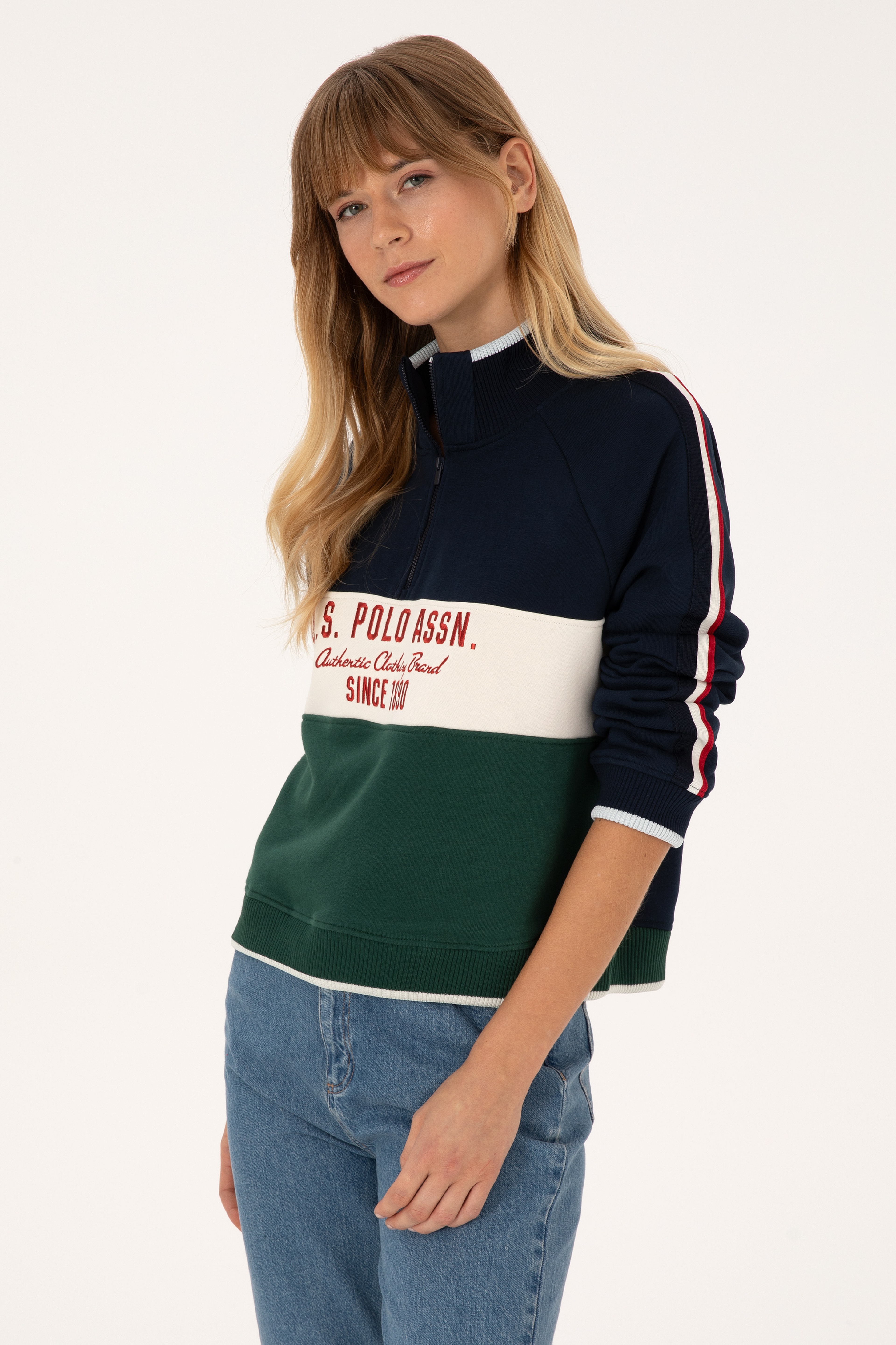 Kadın Lacivert Fermuarlı Dik Yaka Sweatshirt - Image 3