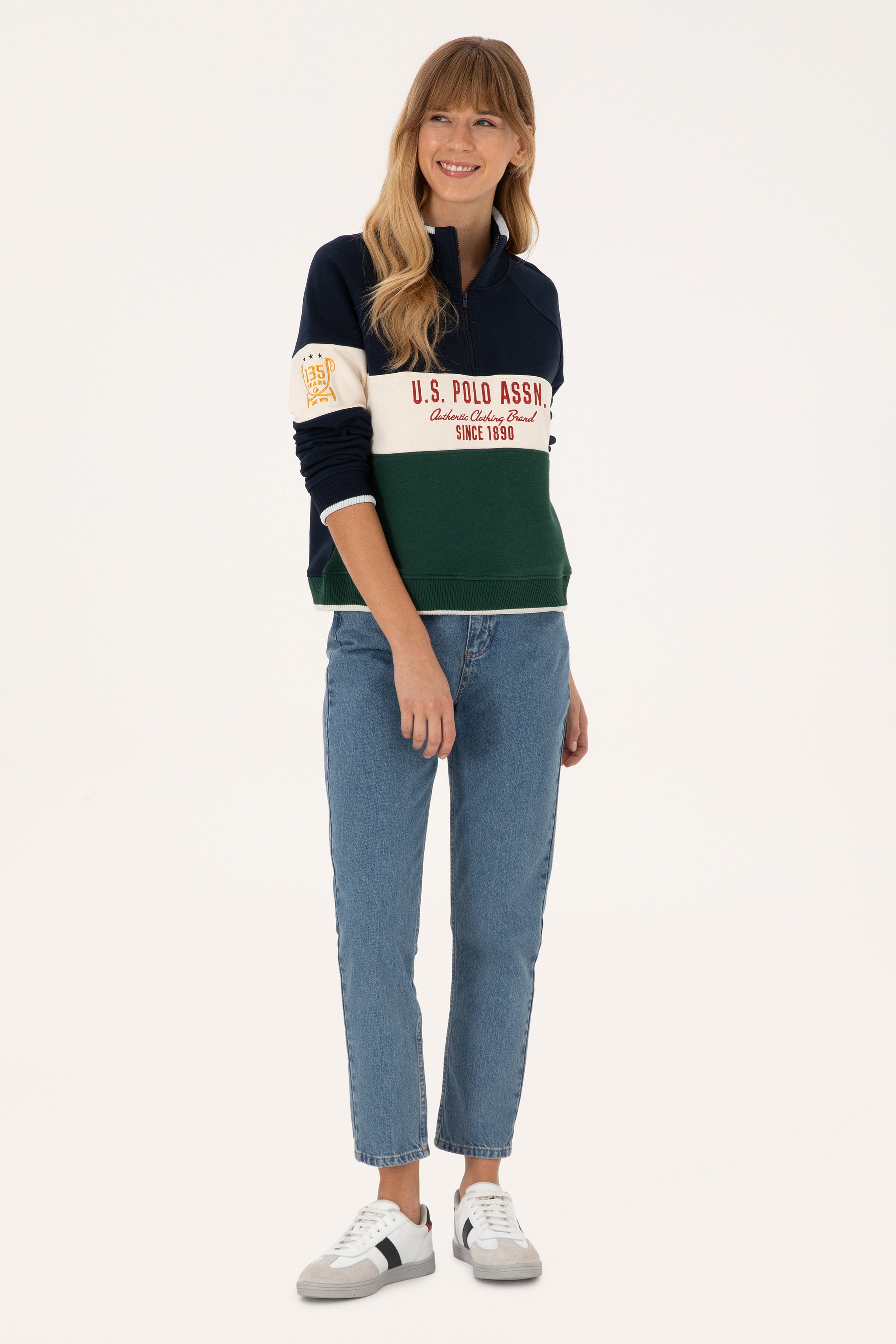 Kadın Lacivert Fermuarlı Dik Yaka Sweatshirt