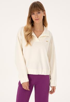 Kadın Krem Dik Yaka Sweatshirt - 50309429006