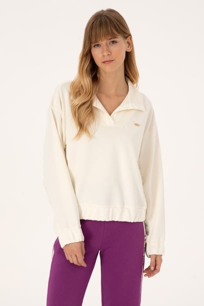 Kadın Krem Dik Yaka Sweatshirt
