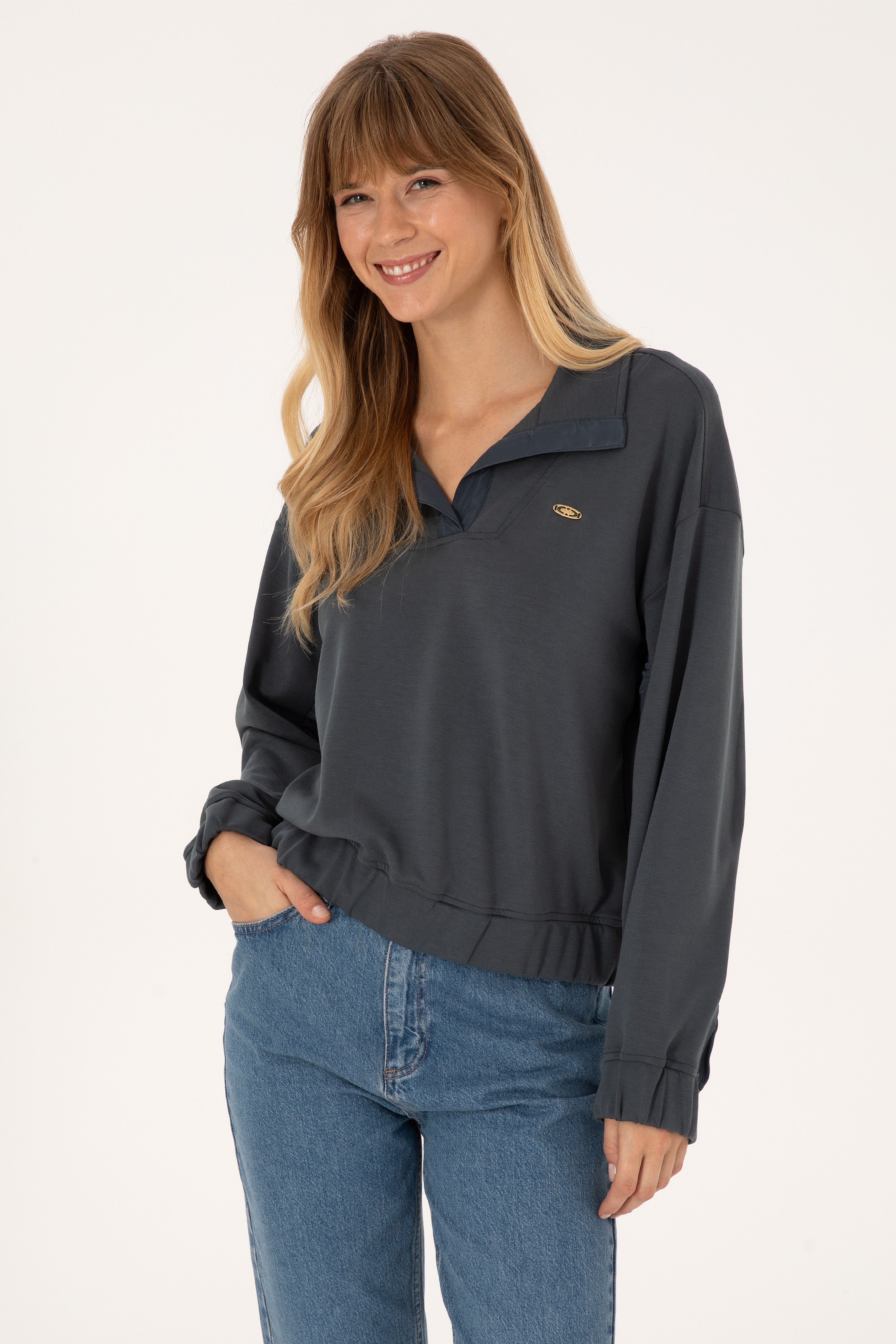 Kadın Antrasit Dik Yaka Sweatshirt