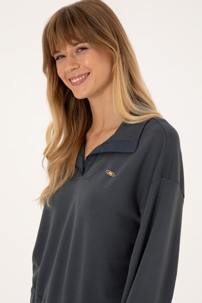 Kadın Antrasit Dik Yaka Sweatshirt