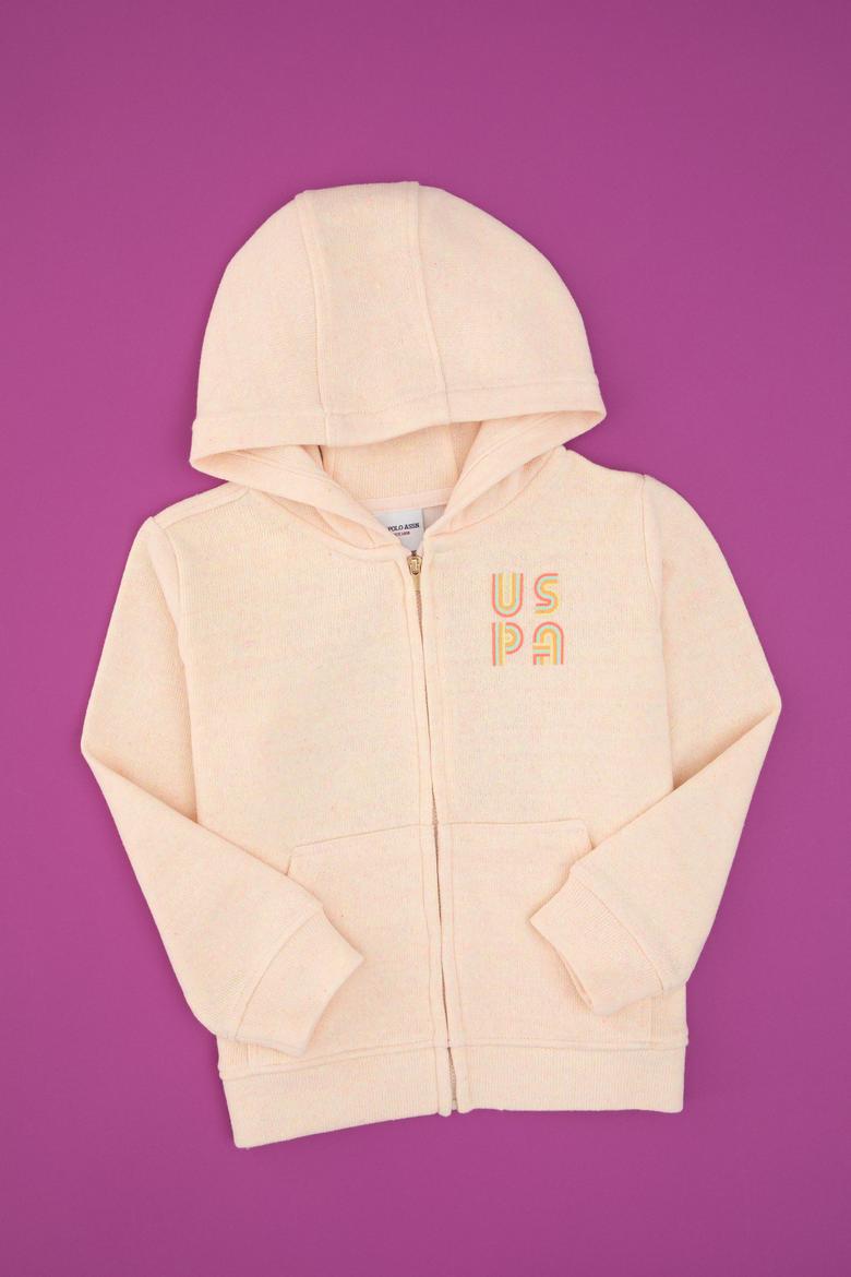 Kız Çocuk Açık Pembe Kapüşonlu Fermuarlı Sweatshirt