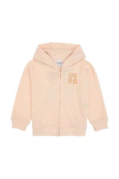 Kız Çocuk Açık Pembe Kapüşonlu Fermuarlı Sweatshirt