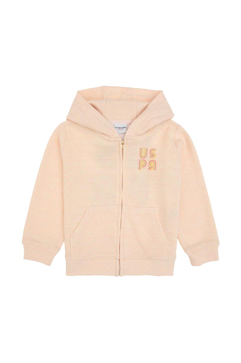 Kız Çocuk Açık Pembe Kapüşonlu Fermuarlı Sweatshirt