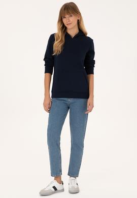 Kadın Lacivert Kapüşonlu Sweatshirt - 50320557015