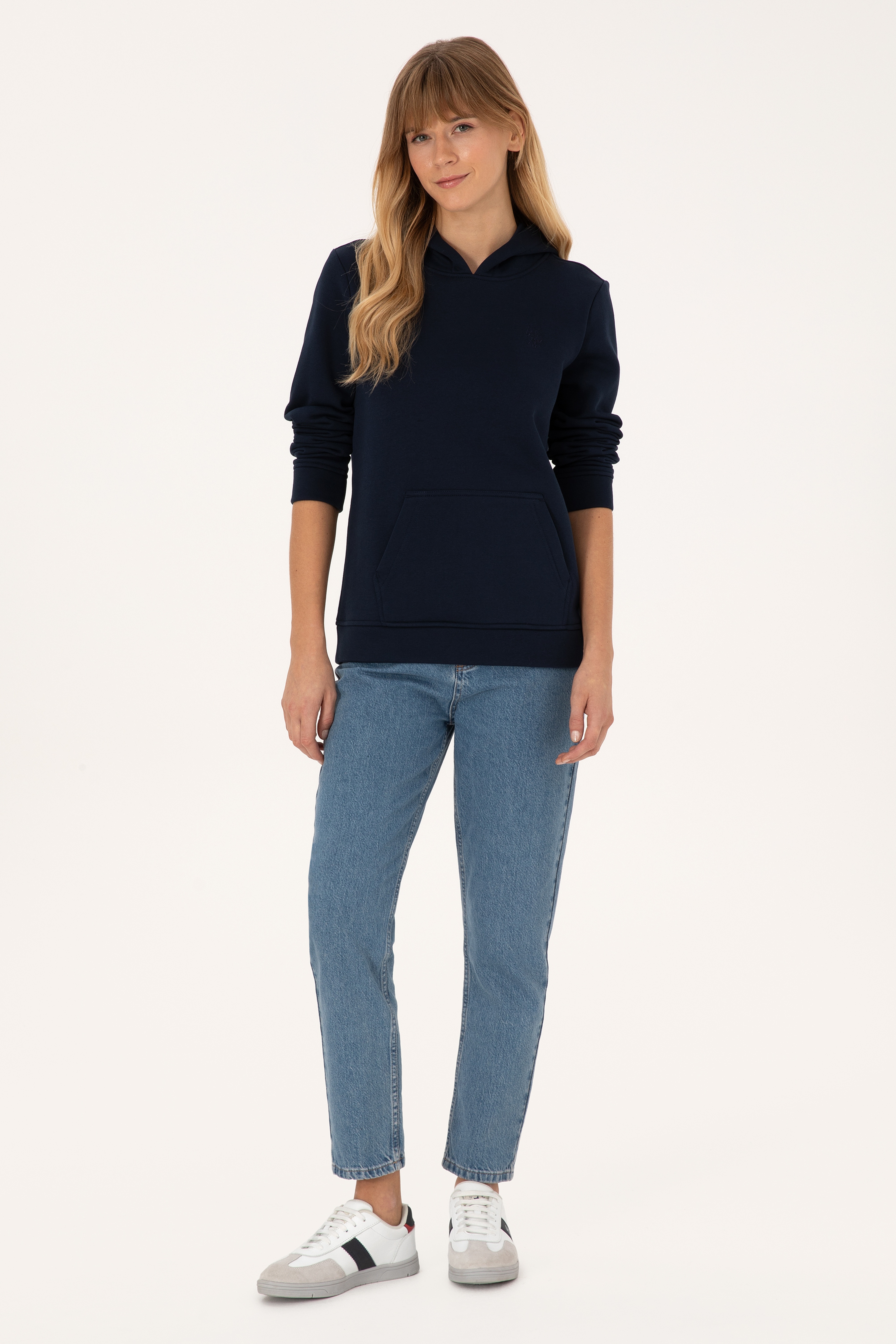 Kadın Lacivert Kapüşonlu Sweatshirt - Image 4