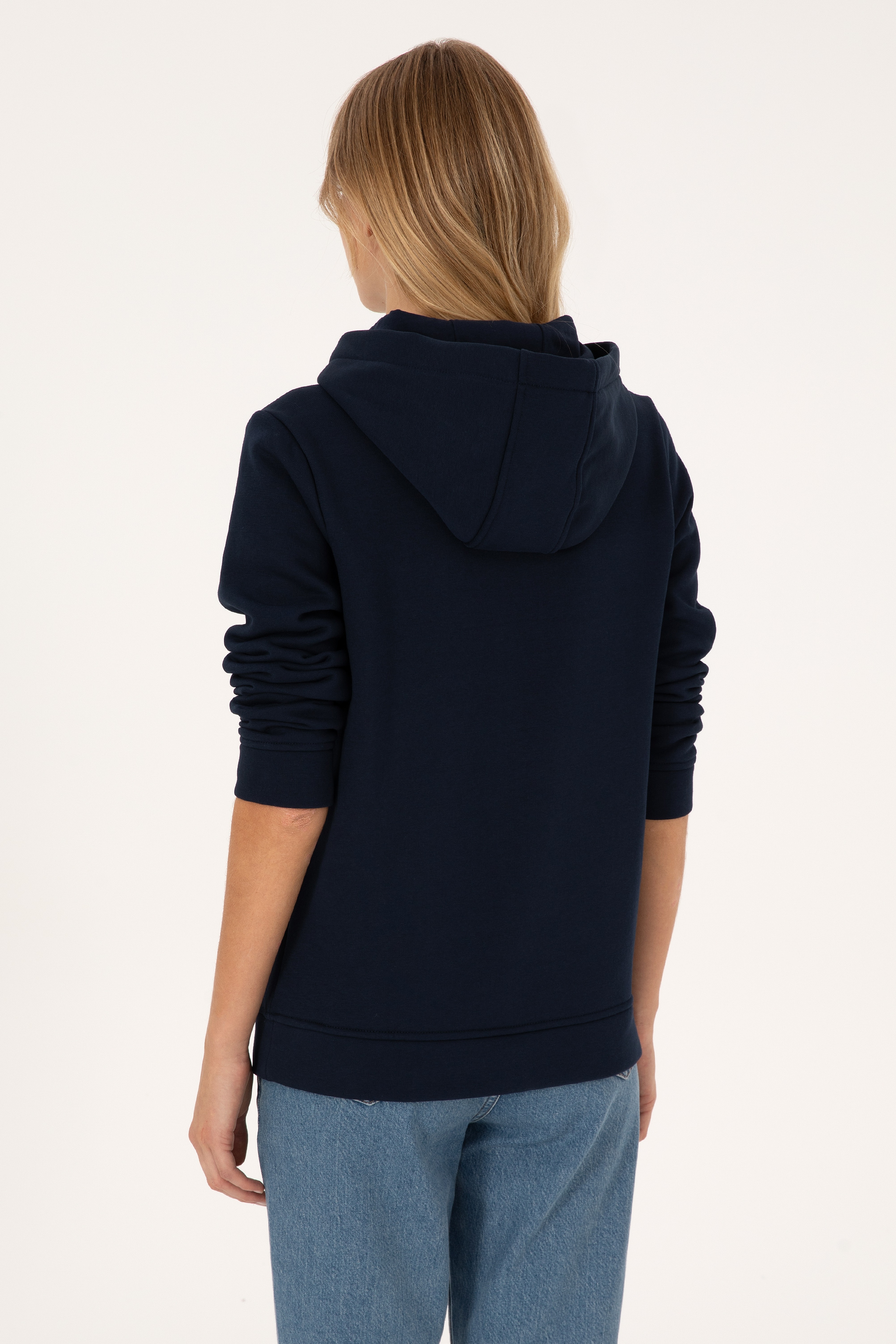 Kadın Lacivert Kapüşonlu Sweatshirt - Image 5