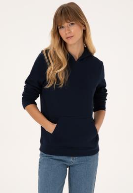 Kadın Lacivert Kapüşonlu Sweatshirt - 50320557015