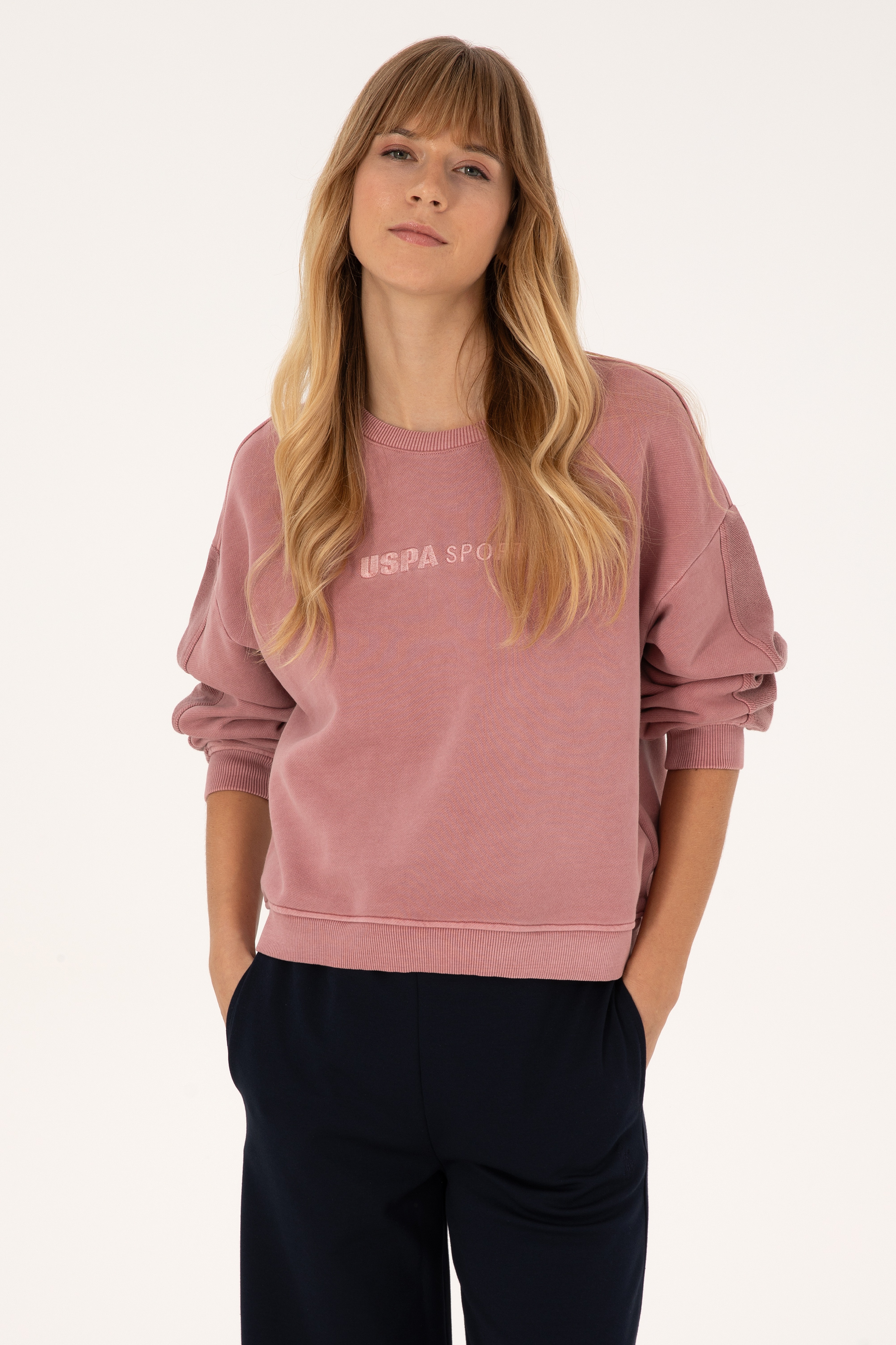 Kadın Gül Kurusu Bisiklet Yaka Sweatshirt - Image 1