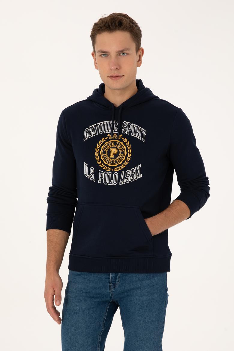 Erkek Regular Fit Kapüşonlu Şardonlu Lacivert Sweatshirt