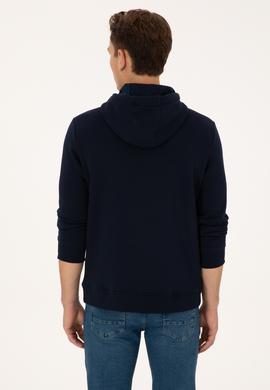 Erkek Regular Fit Kapüşonlu Şardonlu Lacivert Sweatshirt - 50308999031