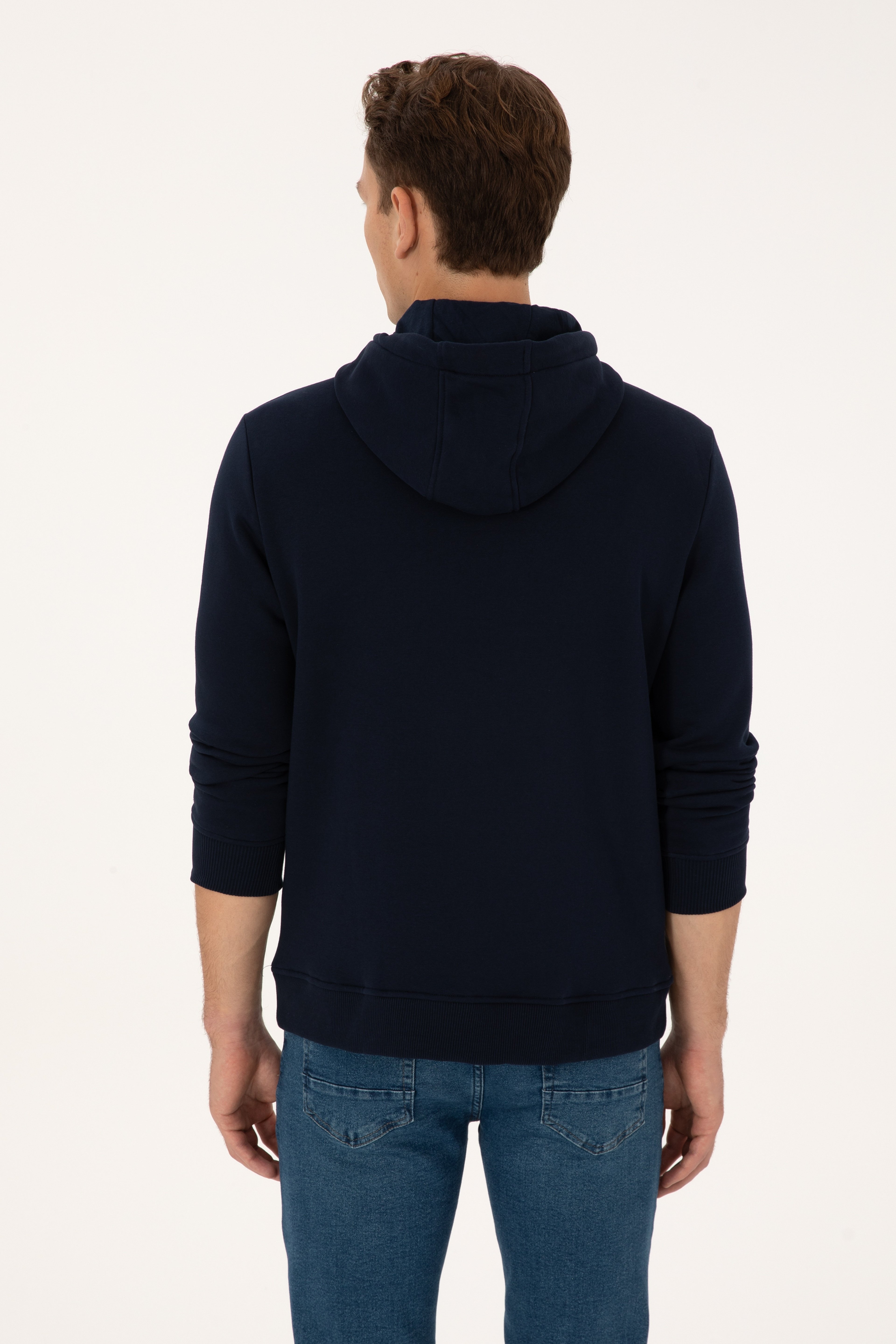 Erkek Regular Fit Kapüşonlu Şardonlu Lacivert Sweatshirt - Image 5