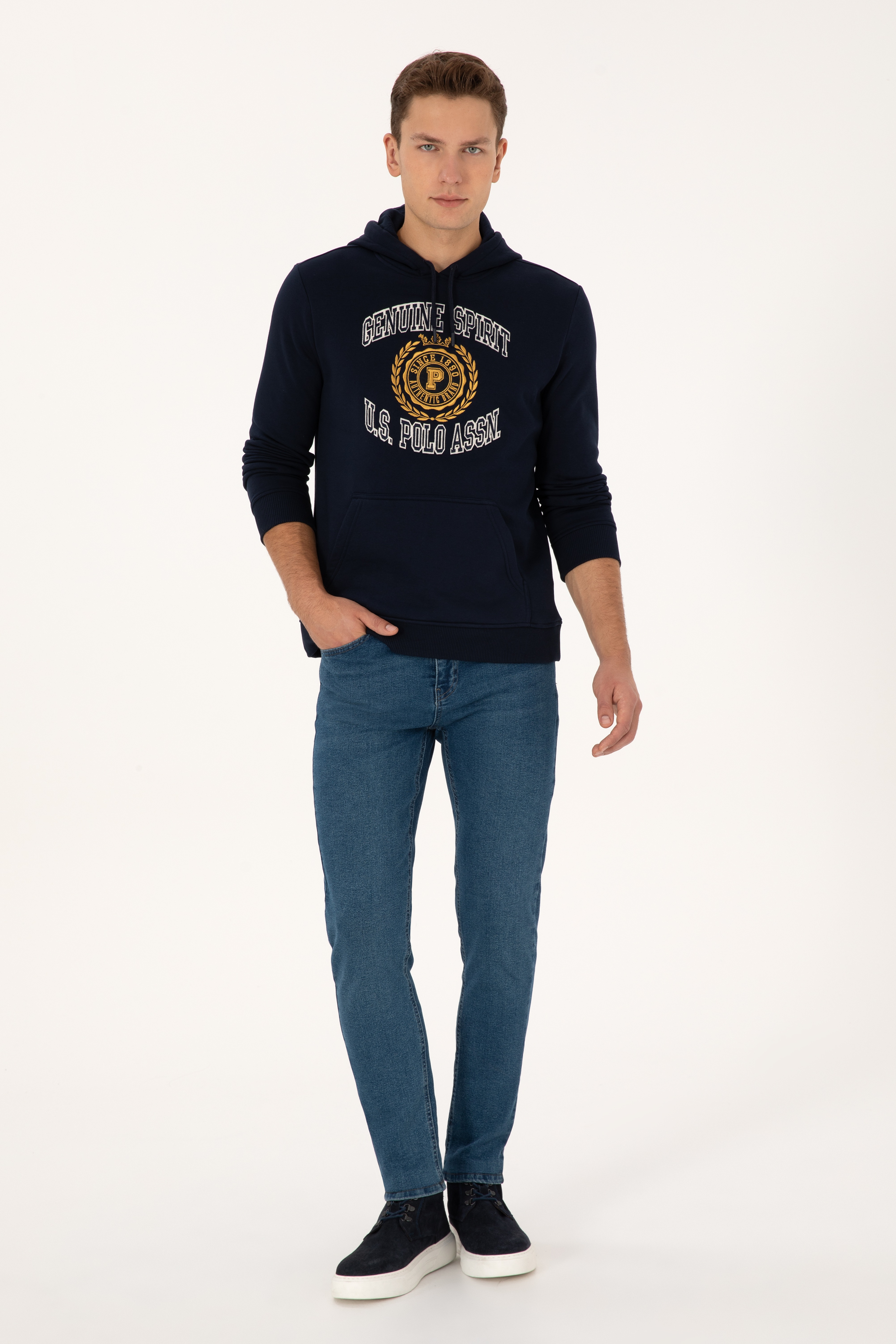Erkek Regular Fit Kapüşonlu Şardonlu Lacivert Sweatshirt