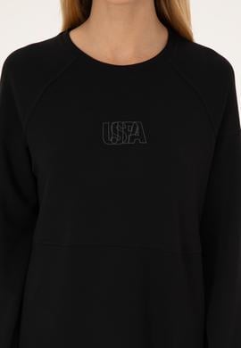 Kadın Siyah Uzun Bisiklet Yaka Sweatshirt - 50315623029
