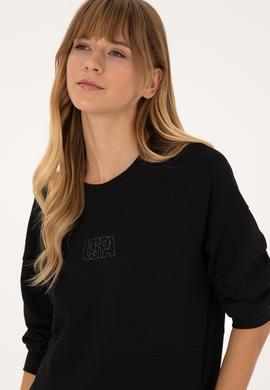 Kadın Siyah Uzun Bisiklet Yaka Sweatshirt - 50315623029