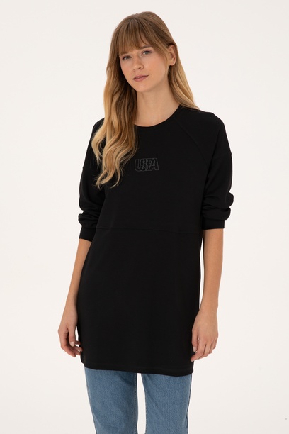 Kadın Siyah Uzun Bisiklet Yaka Sweatshirt