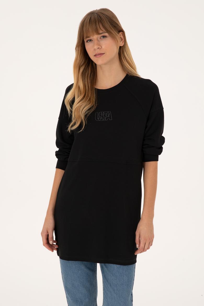 Kadın Siyah Uzun Bisiklet Yaka Sweatshirt