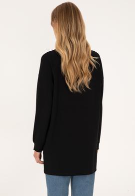 Kadın Siyah Uzun Bisiklet Yaka Sweatshirt - 50315623029