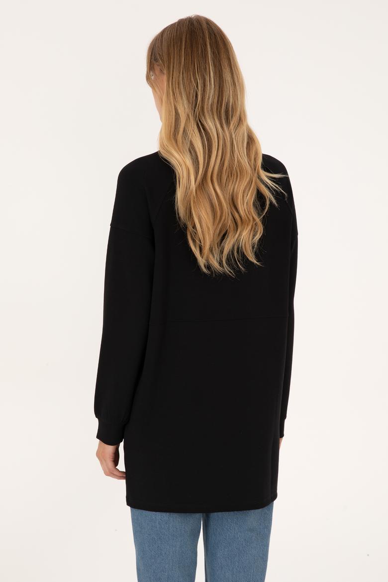 Kadın Siyah Uzun Bisiklet Yaka Sweatshirt - 50315623029