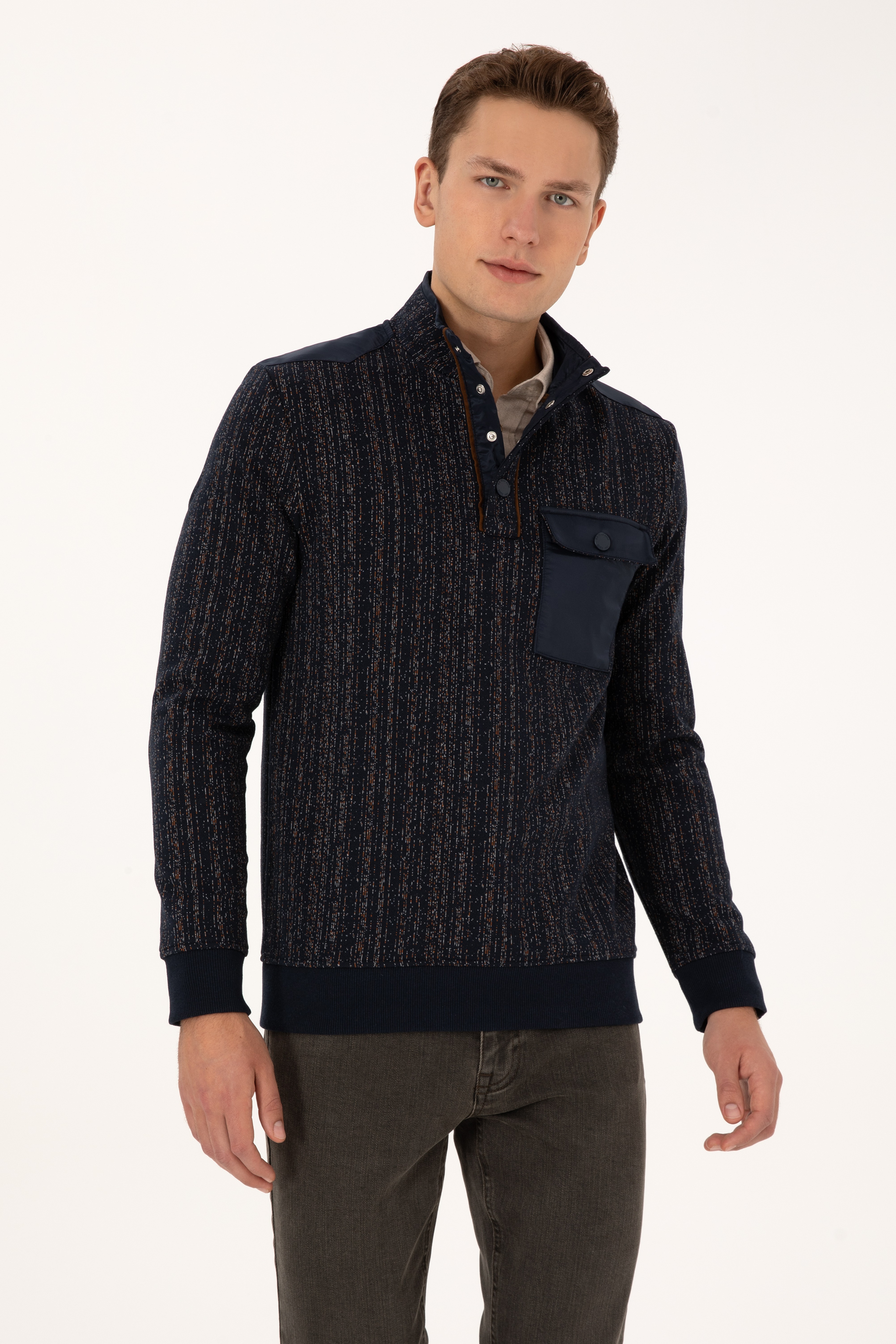 Erkek Regular Fit Bisiklet Yaka Lacivert Sweatshirt - Image 1