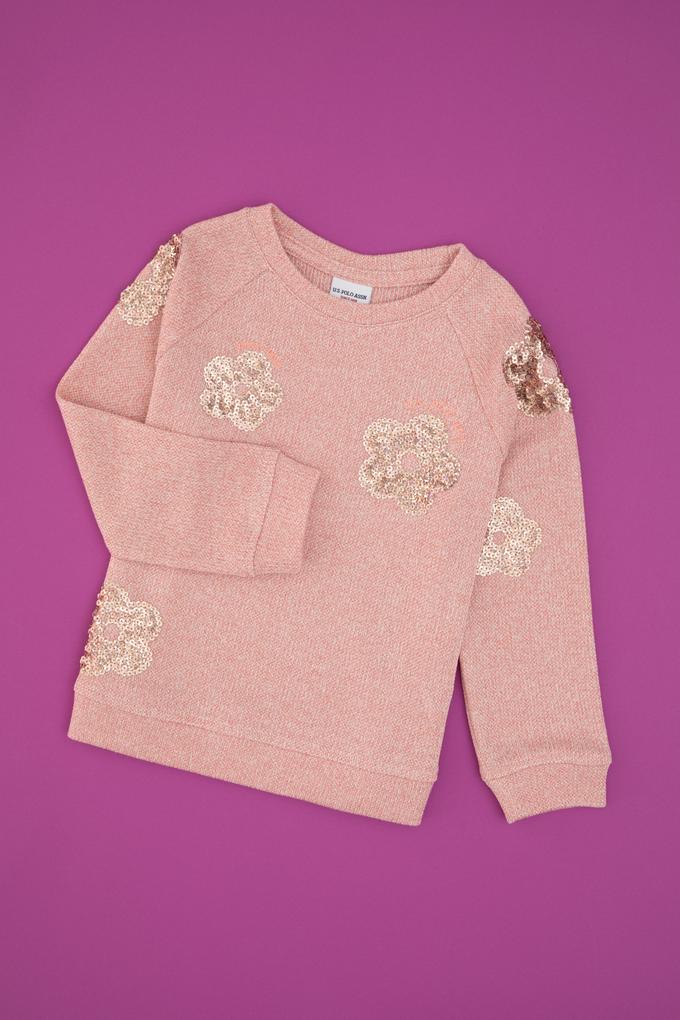 Kız Çocuk Açık Pembe Bisiklet Yaka Sweatshirt