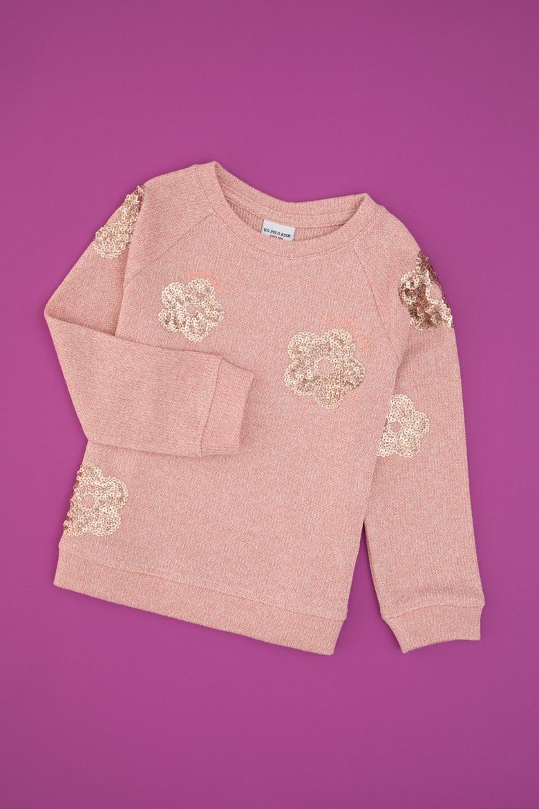 Kız Çocuk Açık Pembe Bisiklet Yaka Sweatshirt