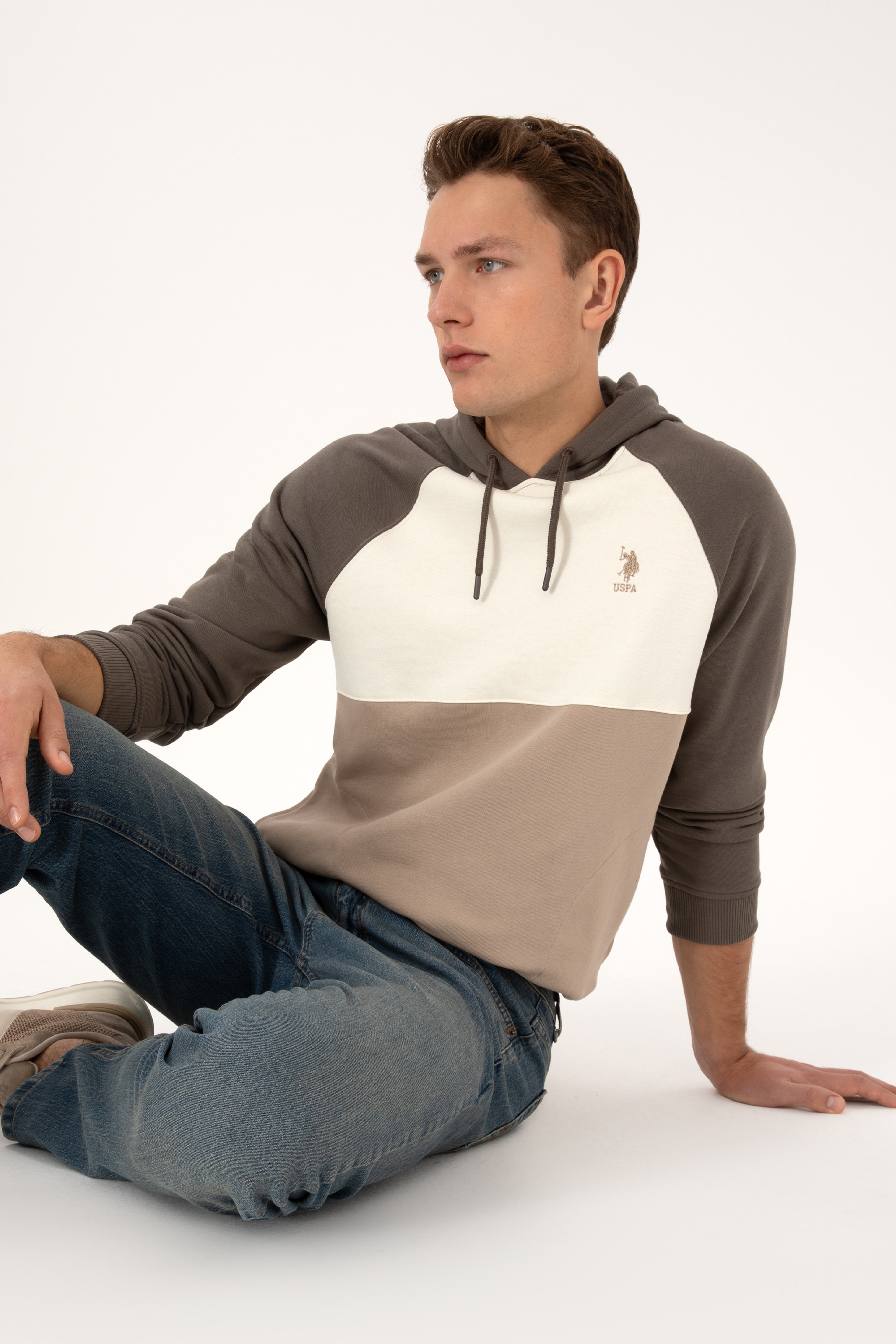 Erkek Regular Fit Kapüşonlu Vizon Sweatshirt