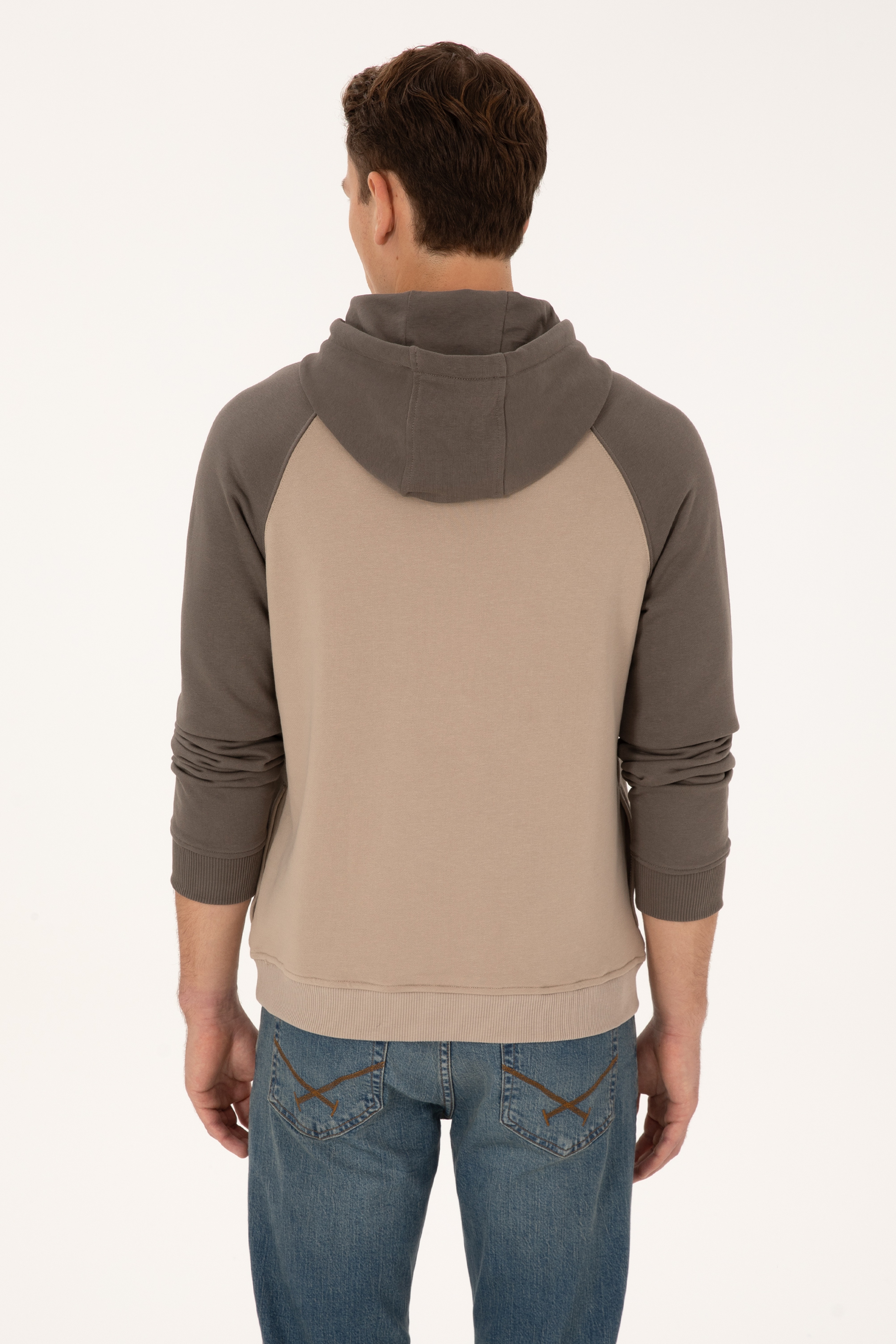 Erkek Regular Fit Kapüşonlu Vizon Sweatshirt - Image 5