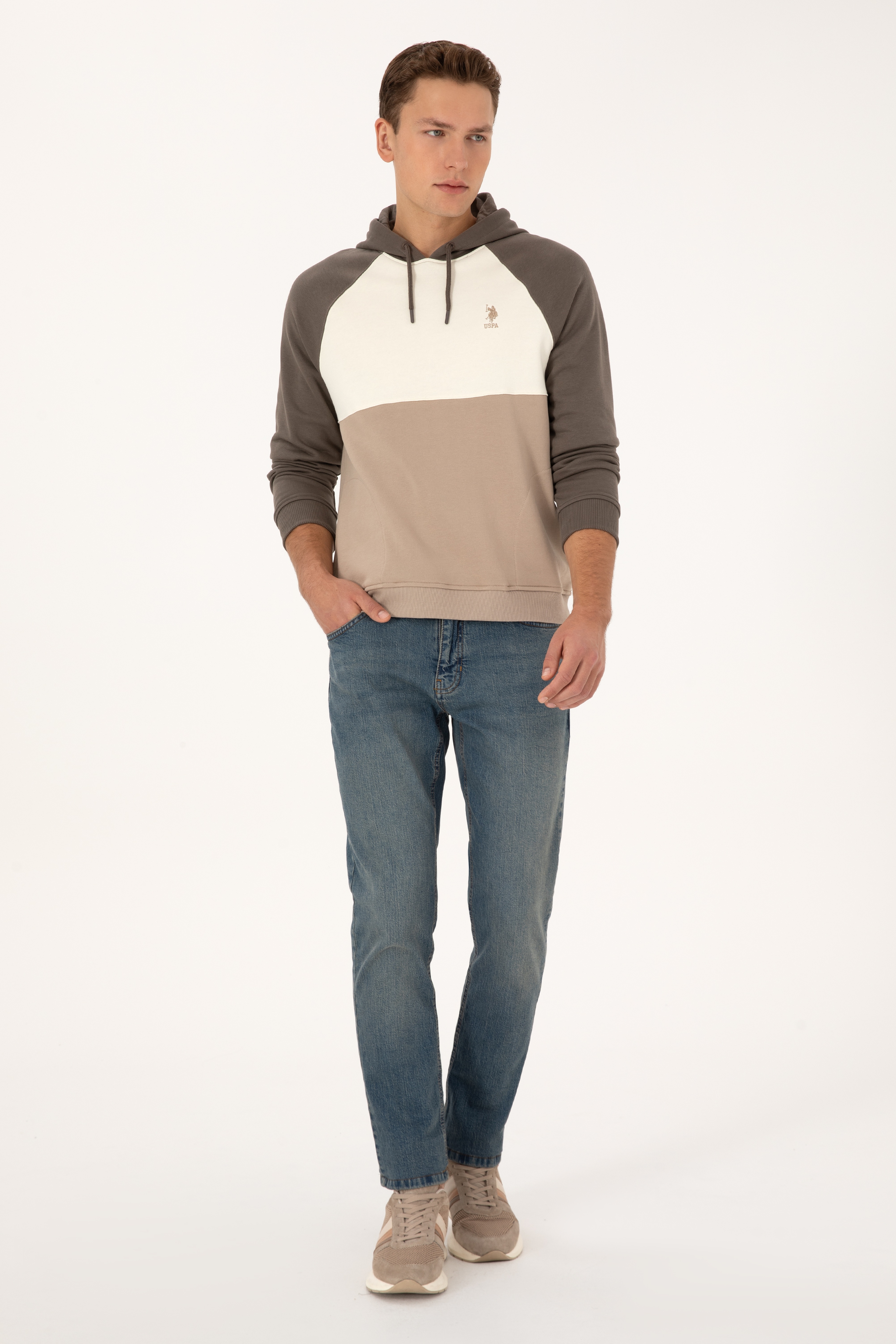 Erkek Regular Fit Kapüşonlu Vizon Sweatshirt