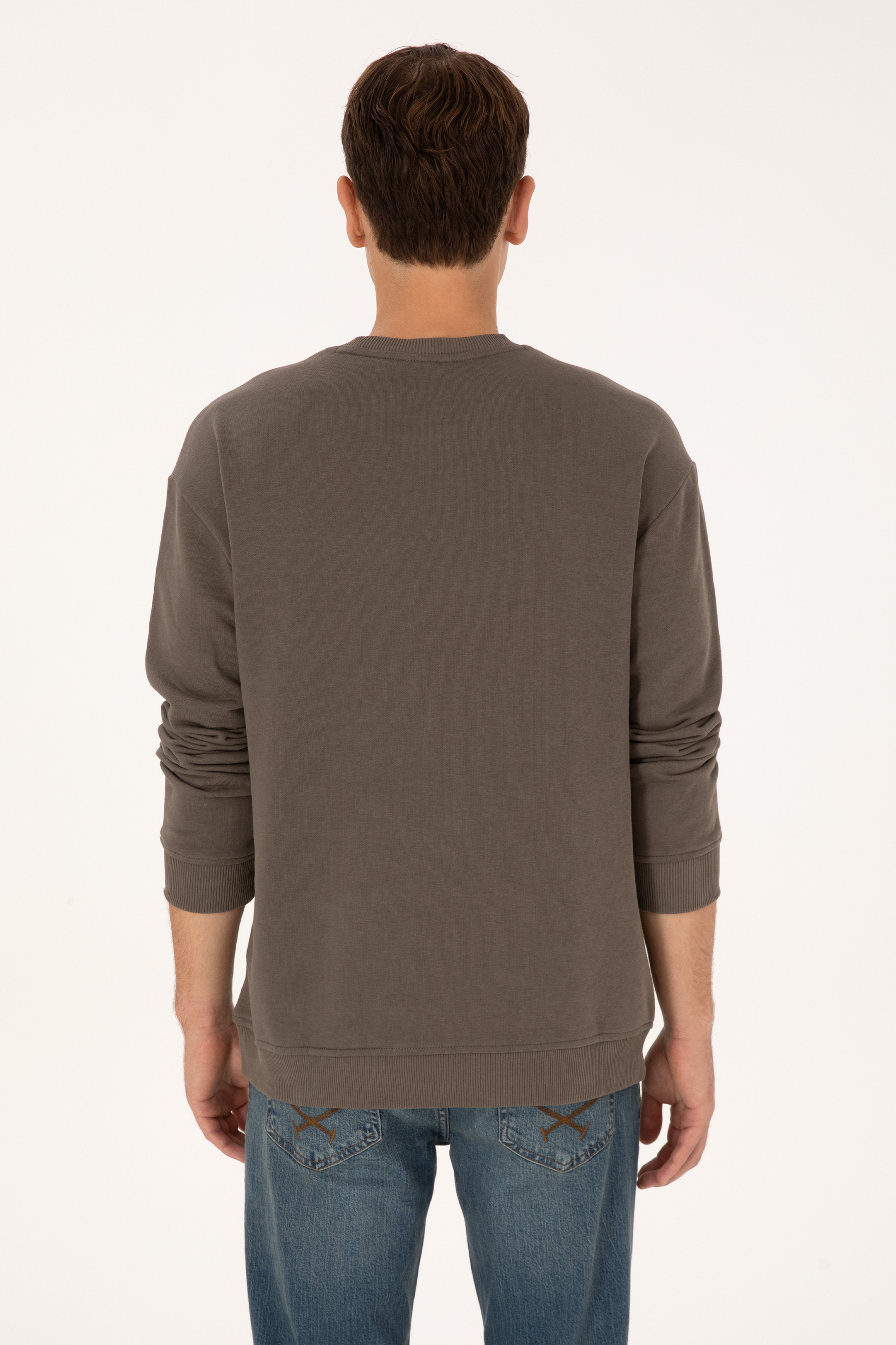 Erkek Comfort Fit Bisiklet Yaka Vizon Sweatshirt