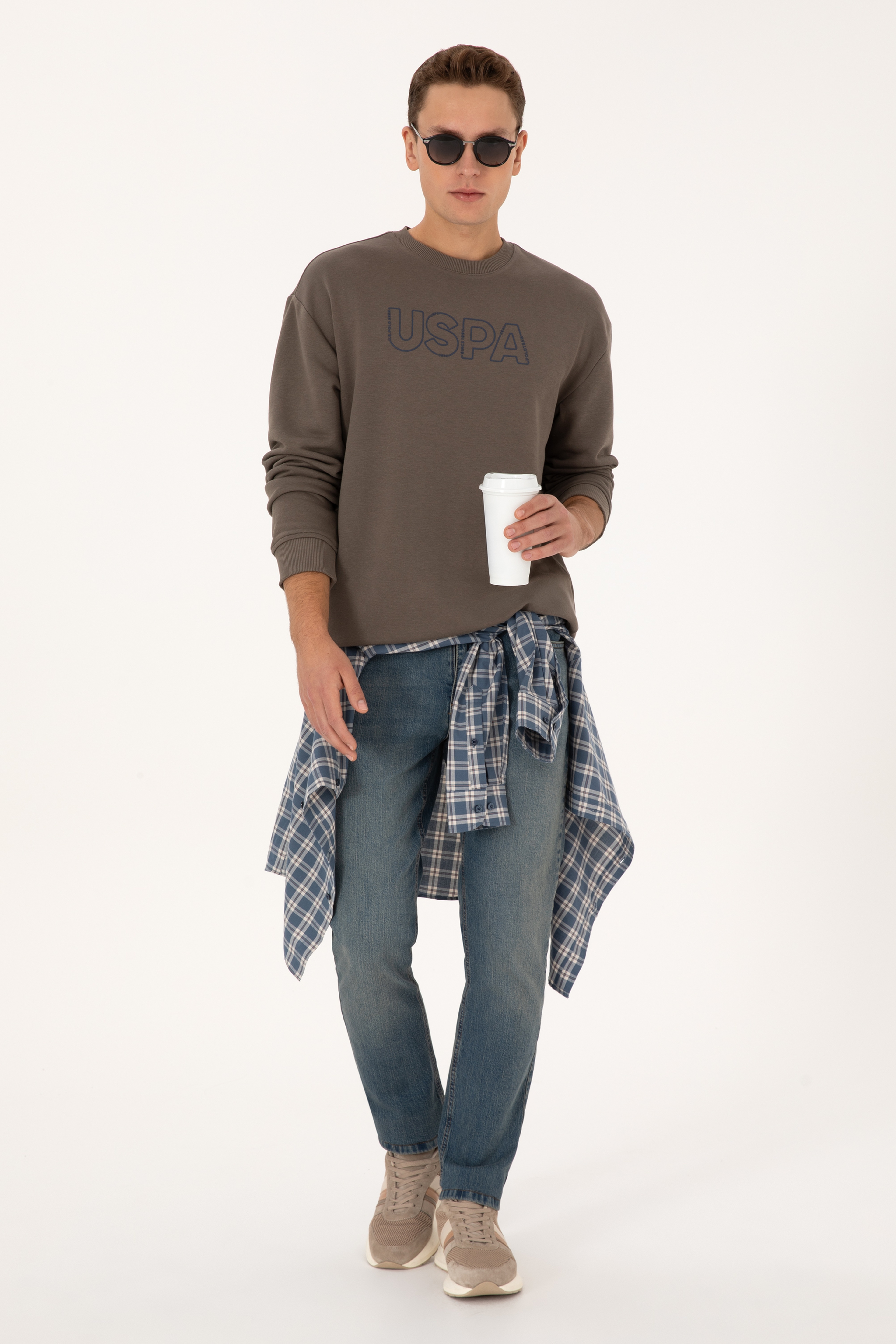 Erkek Comfort Fit Bisiklet Yaka Vizon Sweatshirt - Image 4