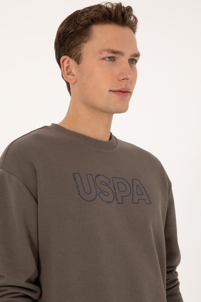 Erkek Comfort Fit Bisiklet Yaka Vizon Sweatshirt