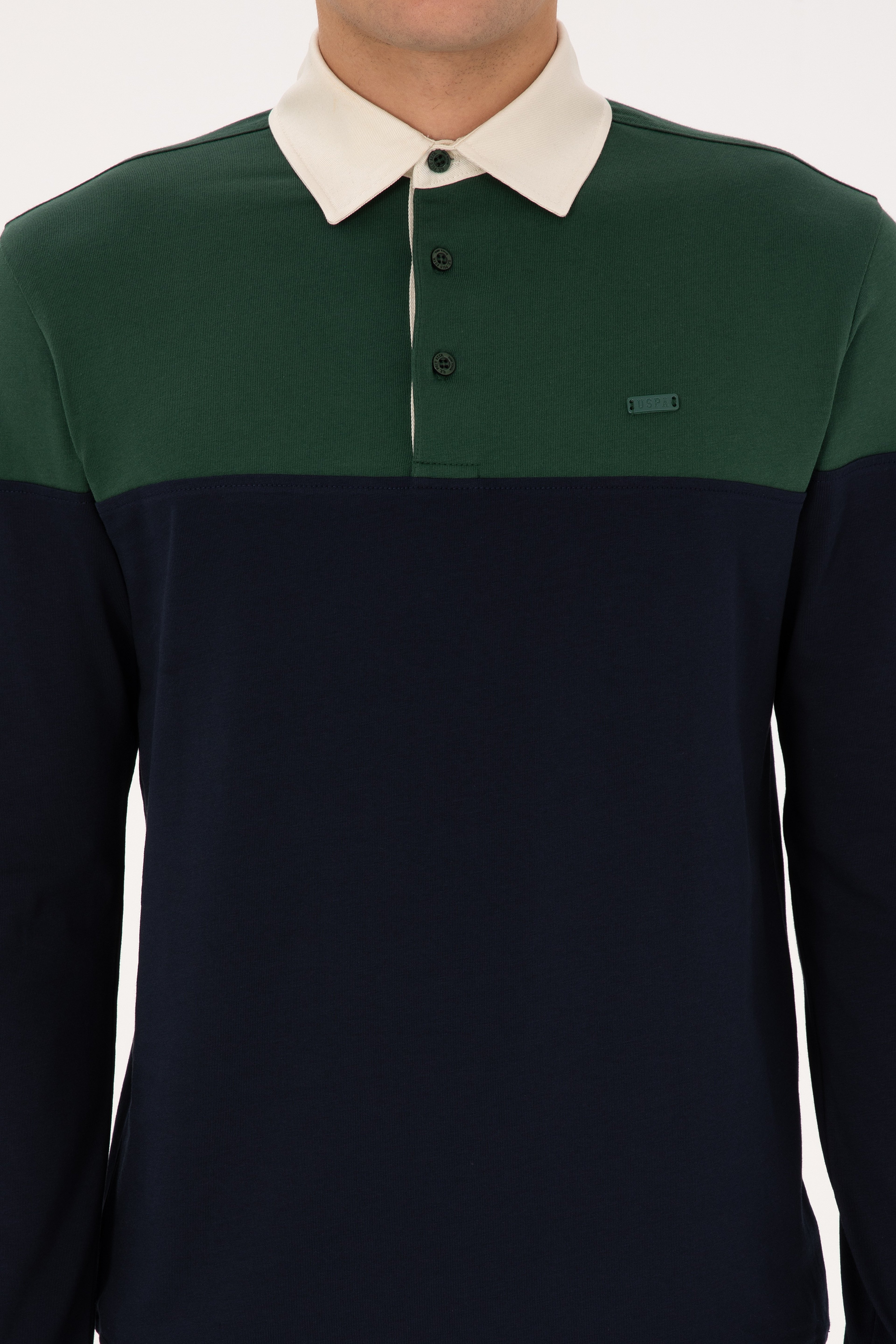 Erkek Regular Fit Polo Yaka Koyu Yeşil Sweatshirt - Image 6