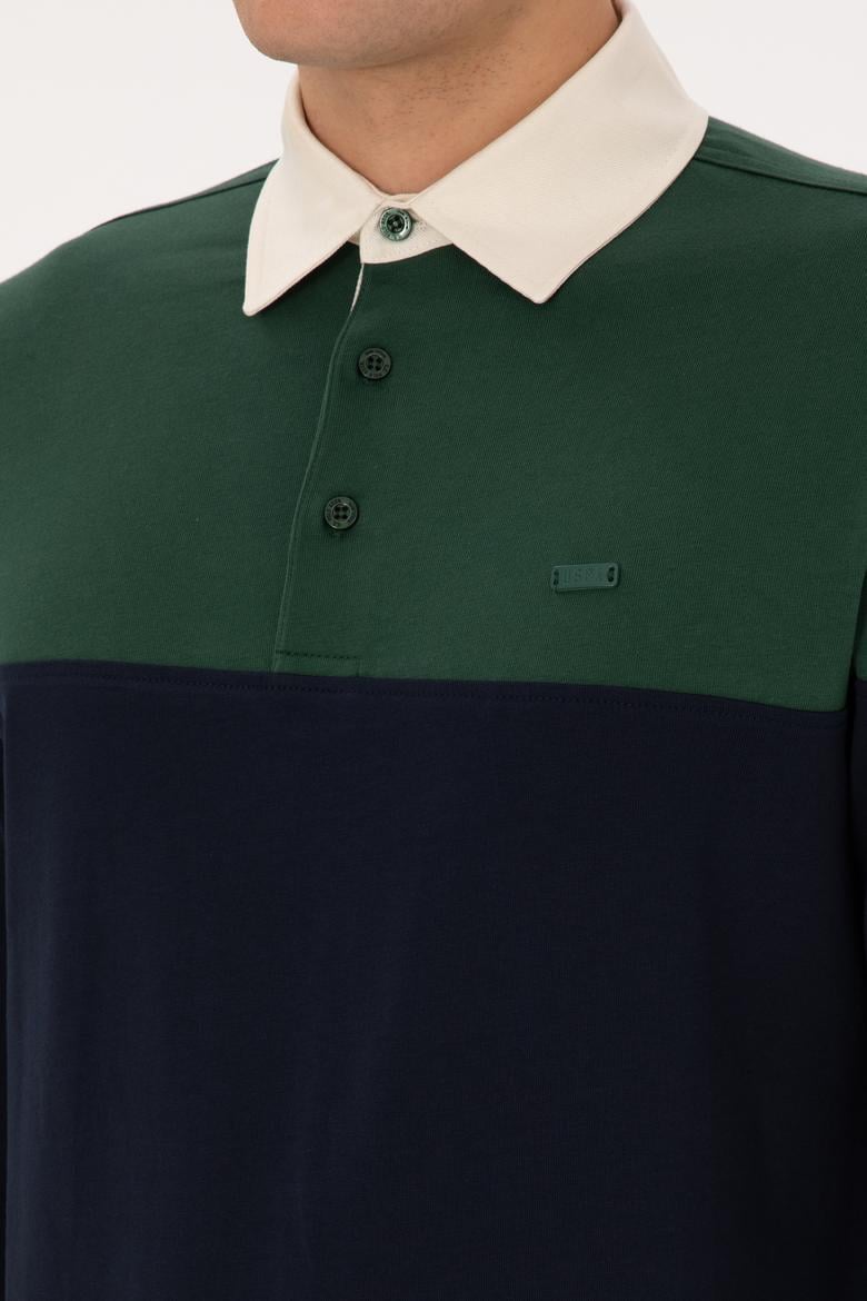 Erkek Regular Fit Polo Yaka Koyu Yeşil Sweatshirt - 50316428036