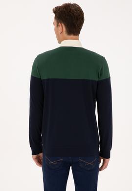 Erkek Regular Fit Polo Yaka Koyu Yeşil Sweatshirt - 50316428036