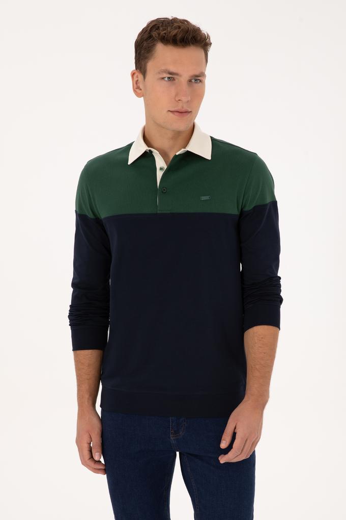 Erkek Regular Fit Polo Yaka Koyu Yeşil Sweatshirt